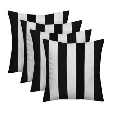 RSH Decor: 4 Square Throw Pillows | 20" x 20" | All-Weather Spun Fabric | Black & White Stripe