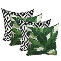RSH Decor: 4 Square Throw Pillows | 20" x 20" | All-Weather Spun Fabric | Swaying Palms B&W Aztec