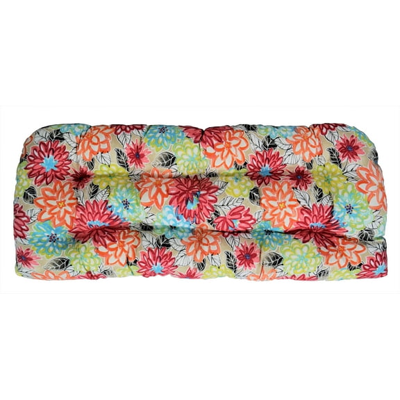 RSH Decor Indoor Outdoor 41" x 19" Tufted Wicker Loveseat Cushion, Artistic Floral