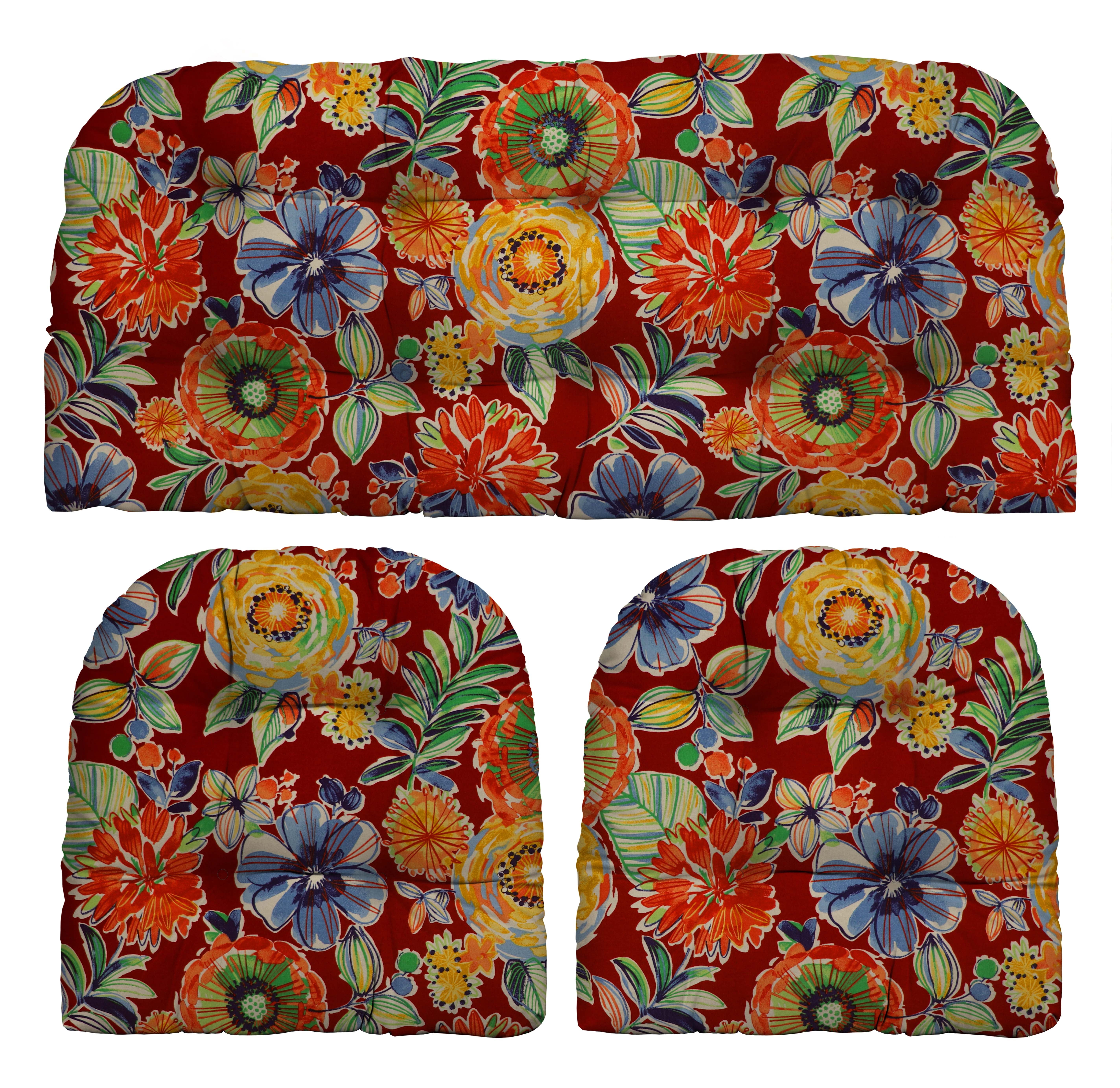 RSH Decor Resort Spa Home Decor Collection 41 in x 19 in Floral Tufted Seating Cushions, 3 Count