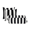 thumbnail image 1 of RSH Decor: Set of 4 Pillows | 20" x 6" Neck Roll & 17" Square | All-Weather Spun Fabric | Black & White Stripe, 1 of 7