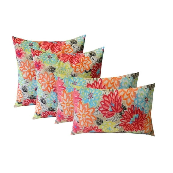 RSH Decor: Set of 4 Throw Pillows | 20" x 12" Lumbar & 17" Square | All-Weather Spun Fabric | Artistic Floral