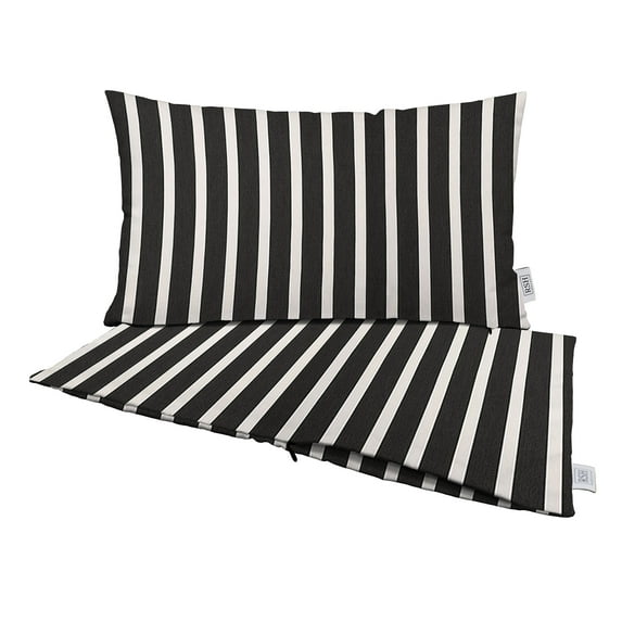 RSH Decor: Sunbrella Pillow Covers Set of 2 | 12" by 20" Lumbar Covers | Weather-Resistant Sunbrella Fabric | Shore Classic Black
