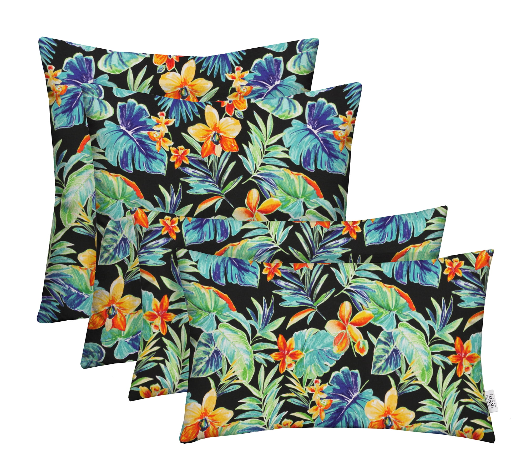 RSH Decor Traditional 20 x 20 in Lumbar Pillows, 4 Count, Black Nature