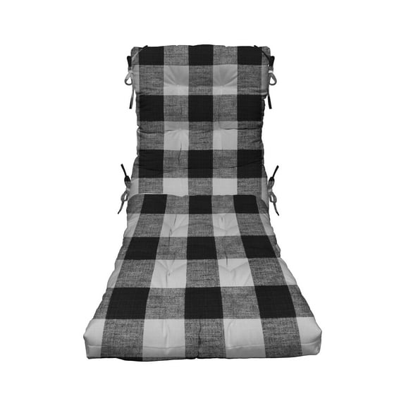 RSH Decor: Tufted Chaise Lounge Cushion | 72” x 22” | All-Weather Spun Fabric | Black Buffalo Plaid