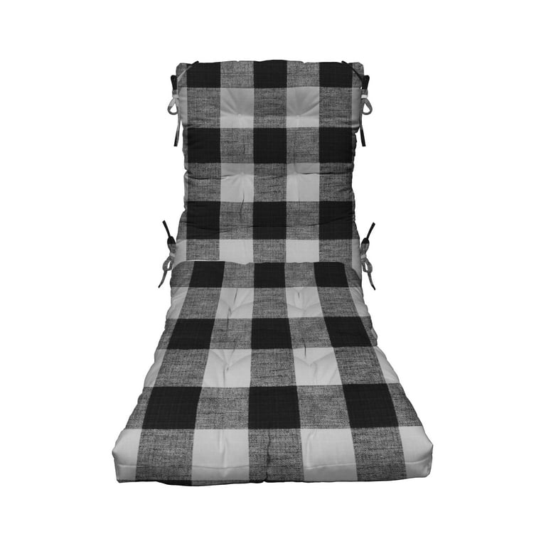 RSH Decor Tufted Chaise Lounge Cushion 72 x 22 All Weather Spun Fabric Black Buffalo Plaid Walmart