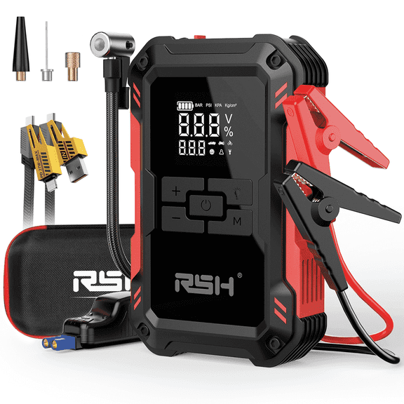 RSH 15000mAh Portable Car Jump Starter with 150psi Air Compressor, 4000A Peak Battery Booster for 12v Vehicles (up to 8.0L Gas/6.0L Diesel), Black