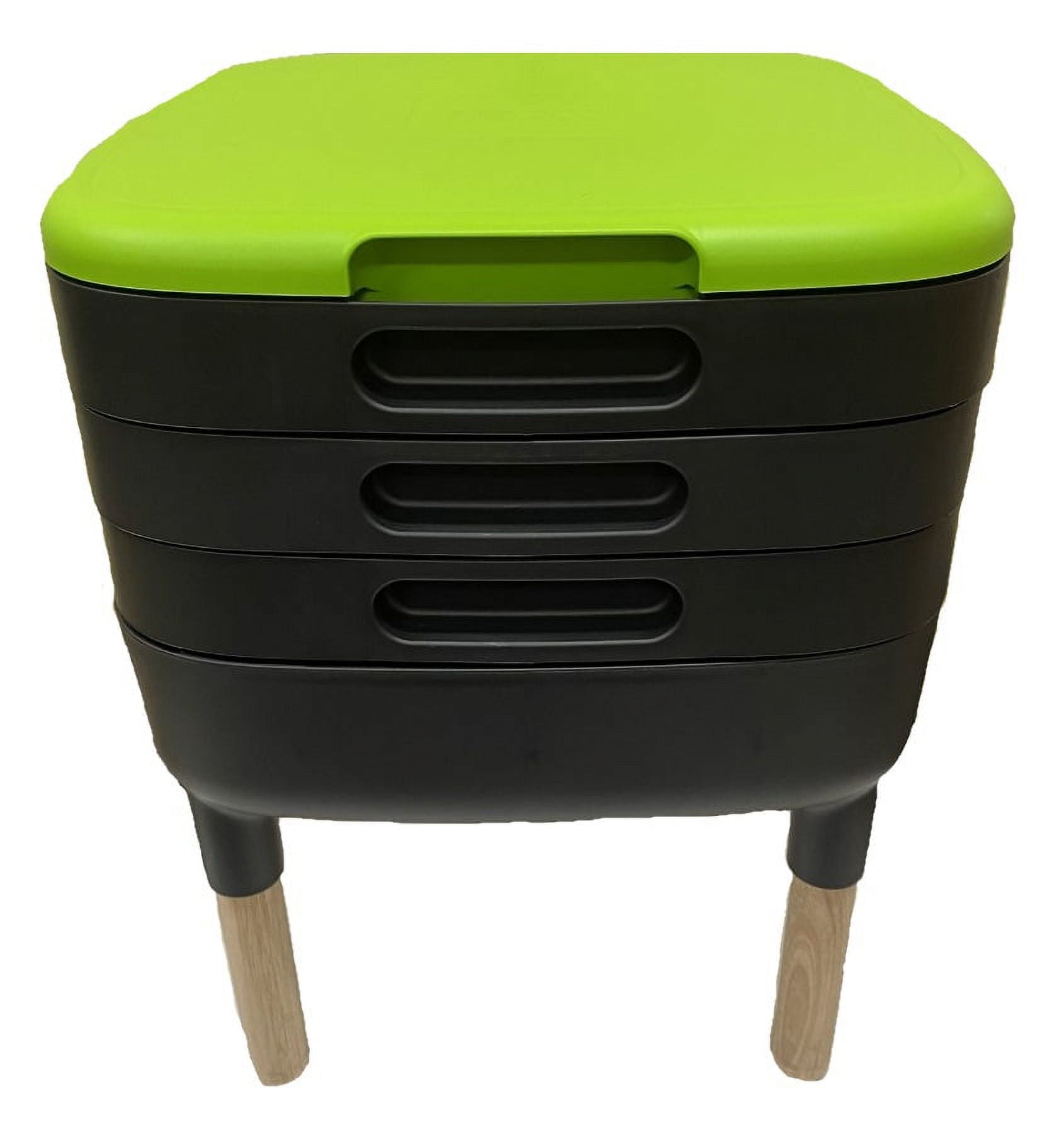 Green and Black Plastic Worm Farm with Wood Legs