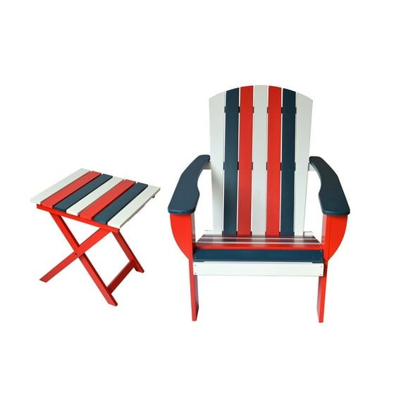 Riverstone Solid Cedar Adirondack Extra Wide Chair with build in bottle opener & matching folding table - Spirit of America