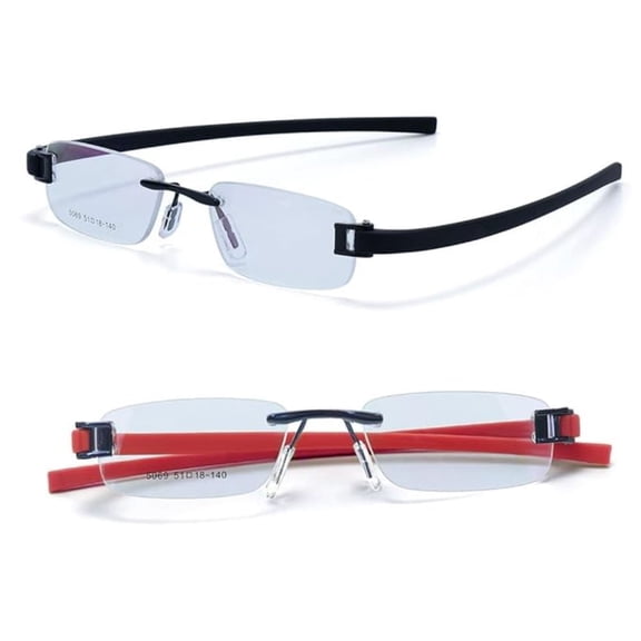 RSINC Rimless Frame Eyeglass Frames for Adults, Men And Women Modern Collage Fashion School Ladies Sports Tag Black Black & Blue Red 51-18-140