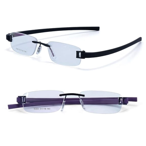 RSINC Combo Tag Rimless Frame Eyeglass Spectacle For Men And Women Modern Collage Fashion School Ladies Sports Tag Black Black & Purple Purple 51-18-140