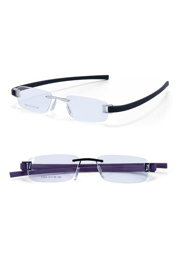 Combo Tag Rimless Frame Eyeglass Spectacle For Men And Women Modern Collage Fashion School Ladies Sports Tag Silver Black & Purple Purple 51-18-140