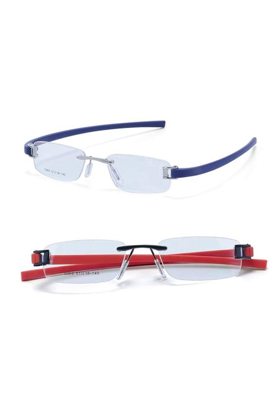 Combo Tag Rimless Frame Eyeglass Spectacle For Men And Women Modern Collage Fashion School Ladies Sports Tag Silver Blue & Black Red 51-18-140