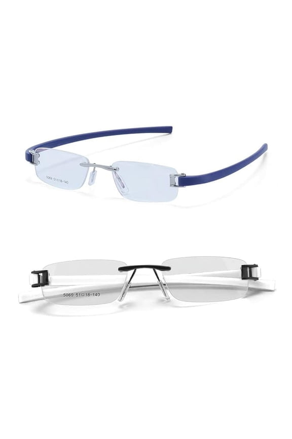 Combo Tag Rimless Frame Eyeglass Spectacle For Men And Women Modern Collage Fashion School Ladies Sports Tag Silver Blue & Black White 51-18-140