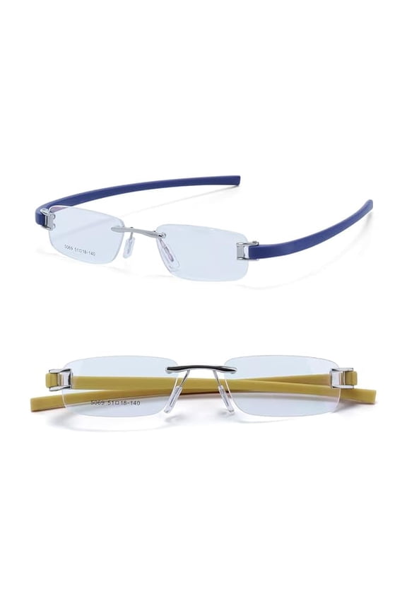 Combo Tag Rimless Frame Eyeglass Spectacle For Men And Women Modern Collage Fashion School Ladies Sports Tag Silver Blue & Silver Yellow 51-18-140