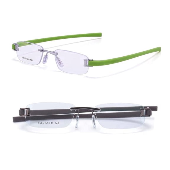 RSINC Combo Tag Rimless Frame Eyeglass Spectacle For Men And Women Modern Collage Fashion School Ladies Sports Tag Silver Green & Brown Brown 51-18-140