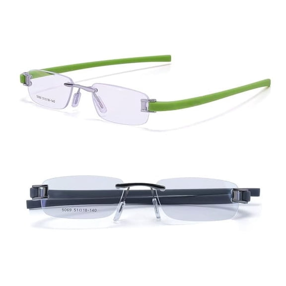 RSINC Combo Tag Rimless Frame Eyeglass Spectacle For Men And Women Modern Collage Fashion School Ladies Sports Tag Silver Green & Gun Grey 51-18-140