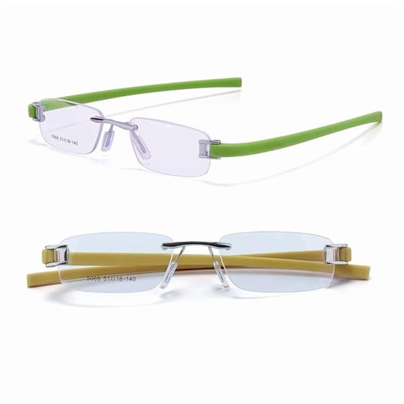RSINC Combo Tag Rimless Frame Eyeglass Spectacle For Men And Women Modern Collage Fashion School Ladies Sports Tag Silver Green & Silver Yellow 51-18-140