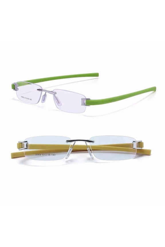 Combo Tag Rimless Frame Eyeglass Spectacle For Men And Women Modern Collage Fashion School Ladies Sports Tag Silver Green & Silver Yellow 51-18-140