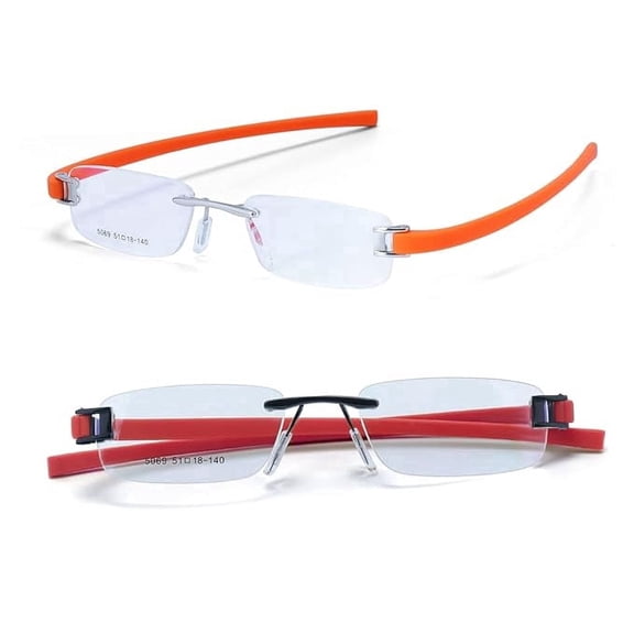 RSINC Combo Tag Rimless Frame Eyeglass Spectacle For Men And Women Modern Collage Fashion School Ladies Sports Tag Silver Orange & Black Red 51-18-140