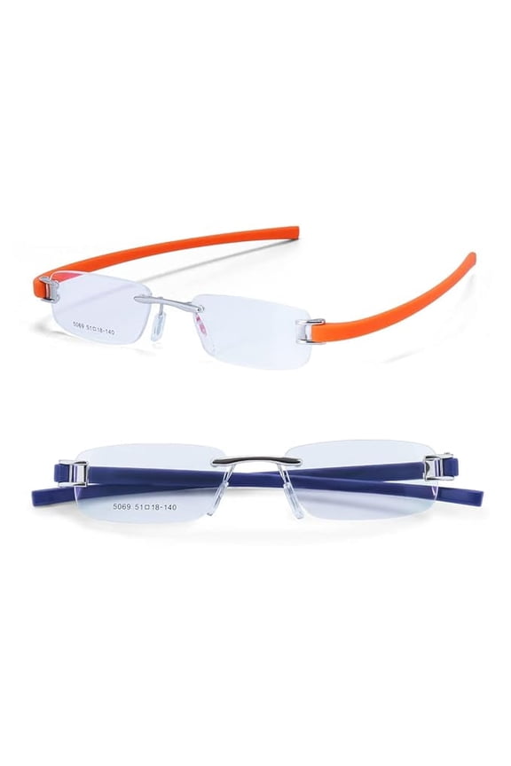 Combo Tag Rimless Frame Eyeglass Spectacle For Men And Women Modern Collage Fashion School Ladies Sports Tag Silver Orange & Silver Blue 51-18-140