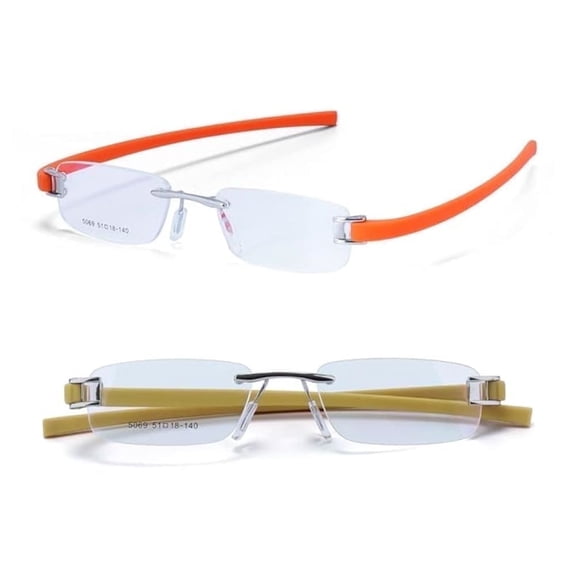 RSINC Rimless Frame/Eyeglass/Spectacle, Optical, Prescription,Silver Orange & Silver Yellow, 51-18-140 mm