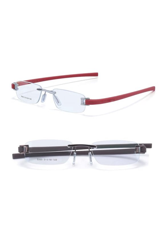 Combo Tag Rimless Frame Eyeglass Spectacle For Men And Women Modern Collage Fashion School Ladies Sports Tag Silver Red & Brown Brown 51-18-140