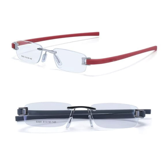 RSINC Combo Tag Rimless Frame Eyeglass Spectacle For Men And Women Modern Collage Fashion School Ladies Sports Tag Silver Red & Gun Grey 51-18-140