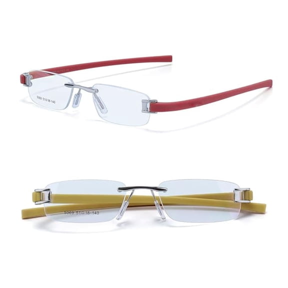RSINC Combo Tag Rimless Frame Eyeglass Spectacle For Men And Women Modern Collage Fashion School Ladies Sports Tag Silver Red & Silver Yellow 51-18-140