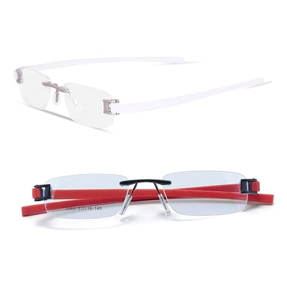 RSINC Adult Rimless Frame Plastic Modern Collage Fashion Eyeglasses, Clear LensTag Silver White & Black Red 51-18-140 , 51-18-140