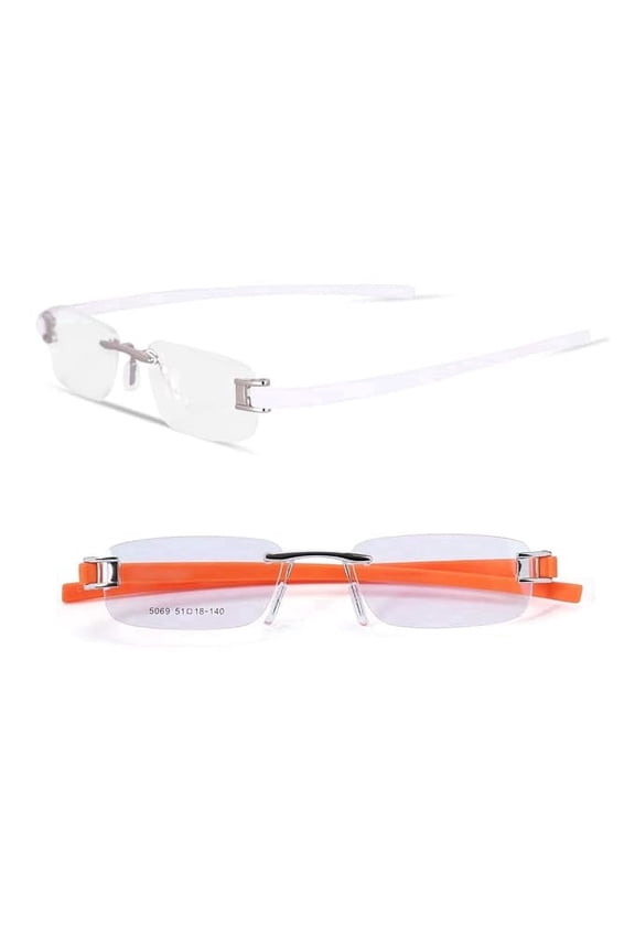 Combo Tag Rimless Frame Eyeglass Spectacle For Men And Women Modern Collage Fashion School Ladies Sports Tag Silver White & Silver Orange 51-18-140