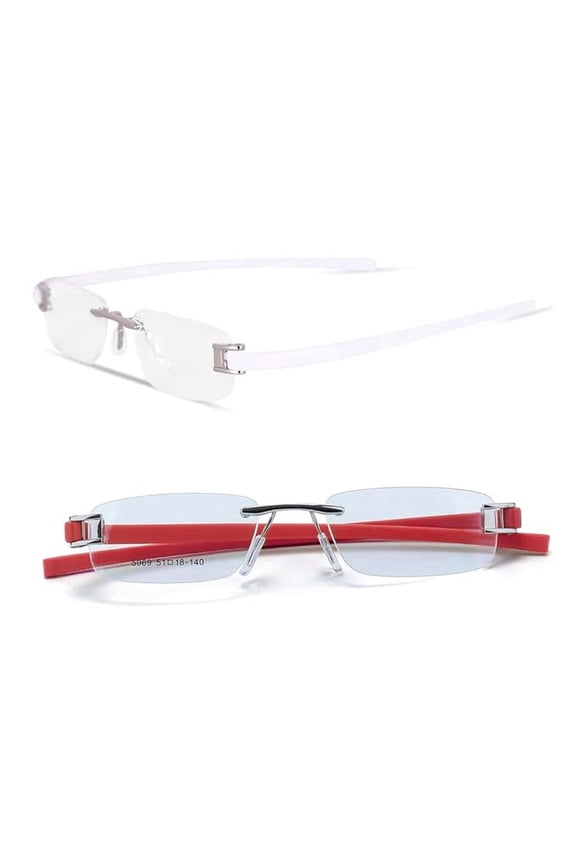 Combo Tag Rimless Frame Eyeglass Spectacle For Men And Women Modern Collage Fashion School Ladies Sports Tag Silver White & Silver Red 51-18-140