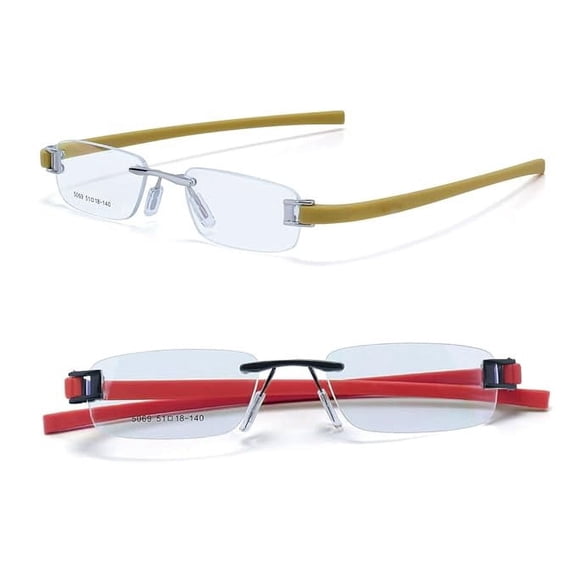 RSINC Combo Tag Rimless Frame Eyeglass Spectacle For Men And Women Modern Collage Fashion School Ladies Sports Tag Silver Yellow & Black Red 51-18-140