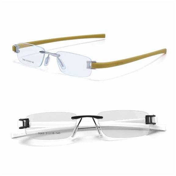 RSINC Combo Tag Rimless Frame Eyeglass Spectacle For Men And Women Modern Collage Fashion School Ladies Sports Tag Silver Yellow & Black White 51-18-140