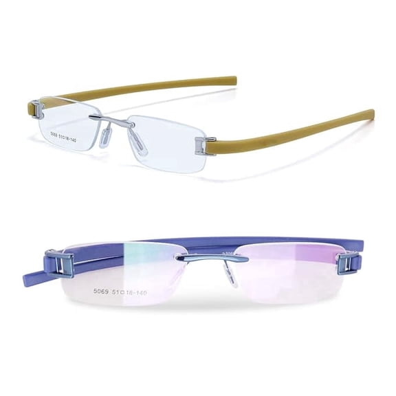 RSINC Combo Tag Rimless Frame Eyeglass Spectacle For Men And Women Modern Collage Fashion School Ladies Sports Tag Silver Yellow & Blue Blue 51-18-140