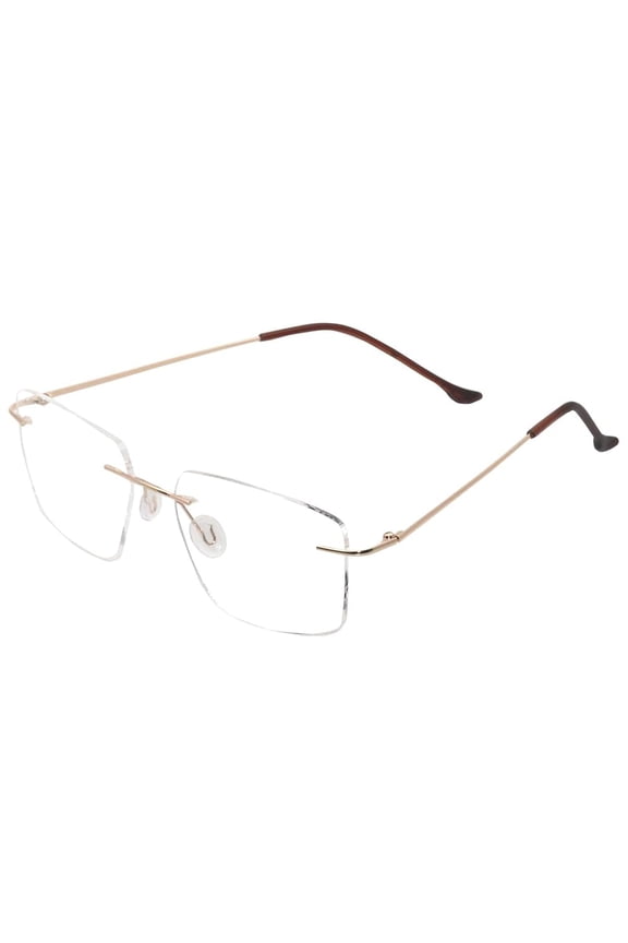 Rimless Light weight, Flexible frame/eyeglass/Spectacle, For Men And Women, Modern, Business, Collage, Fashion, School, Ladies Square Rimless Gold Brown 8801 50-18-138 FlexibleFoldable-3