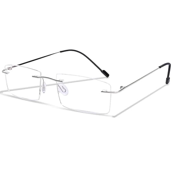 RSINC Rimless Light weight, Flexible frame/eyeglass/Spectacle, For Men And Women, Modern, Business, Collage, Fashion, School Square Rimless Silver Black 6021 52-18-135 Flexible
