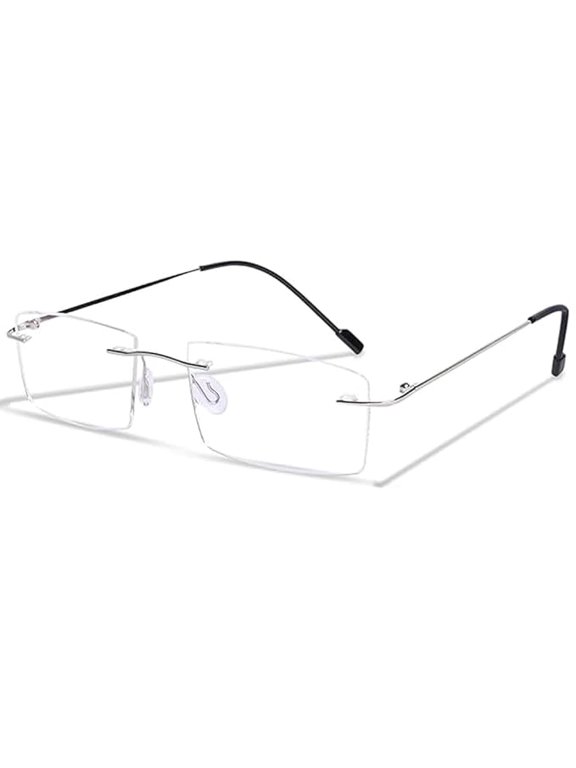 Rimless Light weight, Flexible frame/eyeglass/Spectacle, For Men And Women, Modern, Business, Collage, Fashion, School Square Rimless Silver Black 6021 52-18-135 Flexible