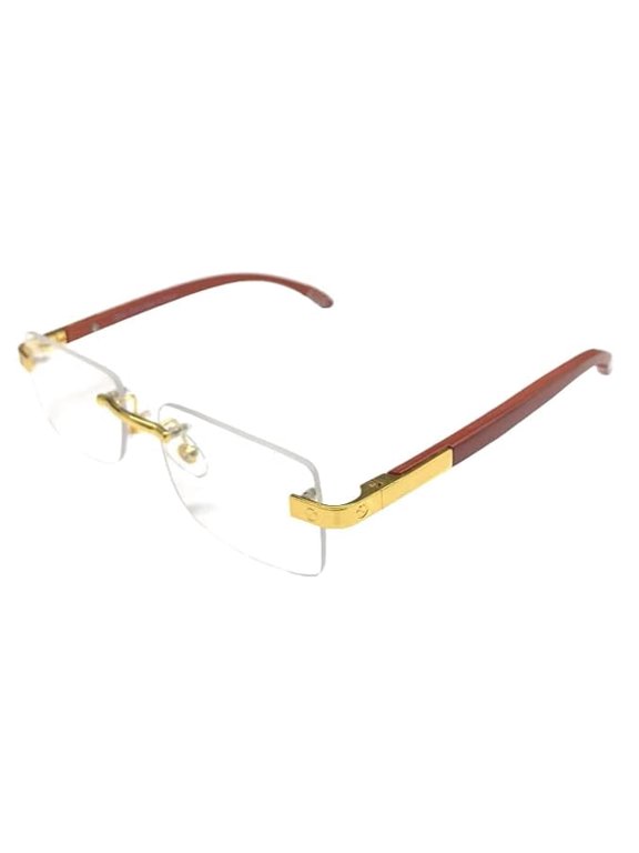 Rimless Wood Frame/Eyeglass/Spectacle, Optical, for Men and Women, Modern, Unisex, Business, Collage, Fashion, School, Ladies, Sports, Golden Brown-