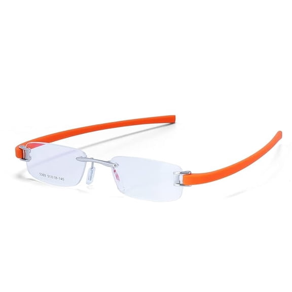 RSINC Rimless frame/eyeglass/Spectacle, Optical, Prescription, For Men And Women, Modern, Unisex, Business, Collage, Fashion, School, Ladies, Sports Tag Silver Orange 5069-51-18-140