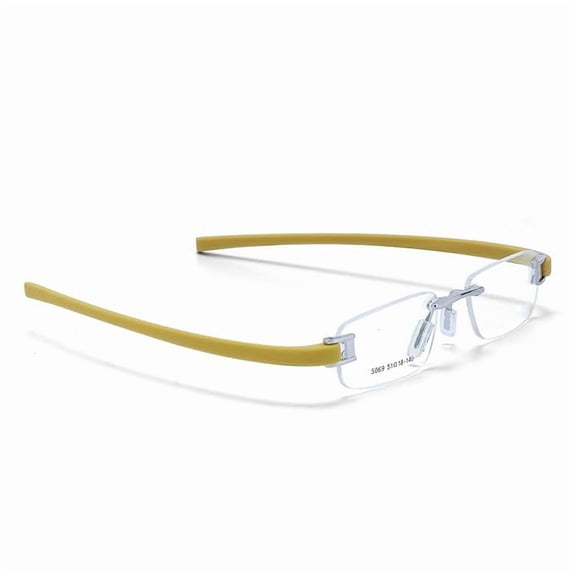 RSINC Rimless frame/eyeglass/Spectacle, Optical, Prescription, For Men And Women, Modern, Unisex, Business, Collage, Fashion, School, Ladies, Sports Tag Silver Yellow 5069-51-18-140