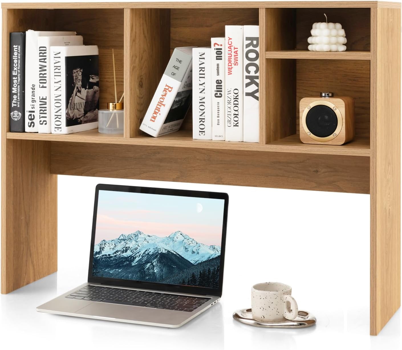 RSJH Desktop Bookshelf, Countertop Storage Hutch with 4 Shelves for ...