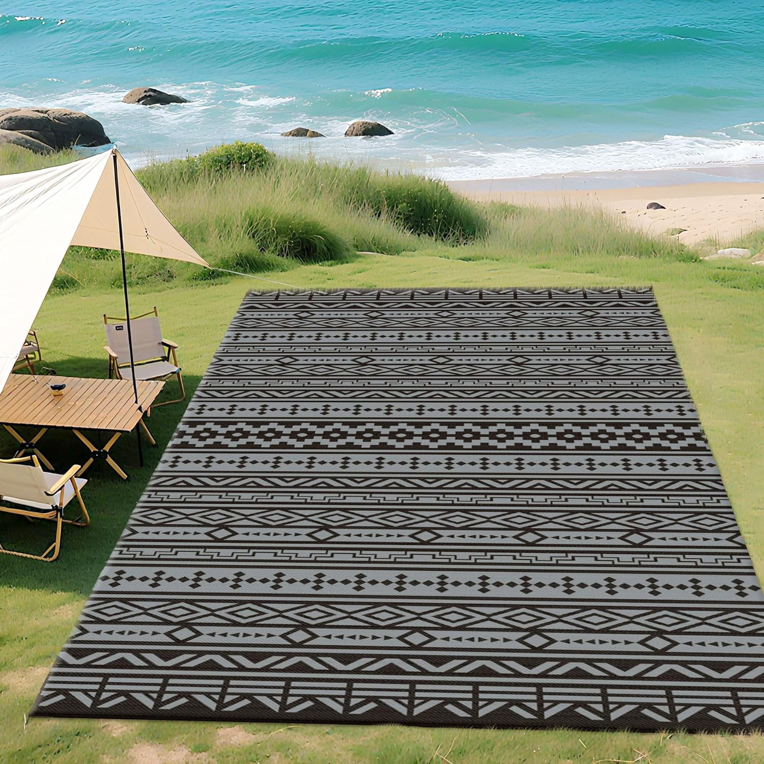 Portable Outdoor Rug RSJH Outdoor Rug for Patio, 9' x 18' Waterproof Large Mat, Reversible ...