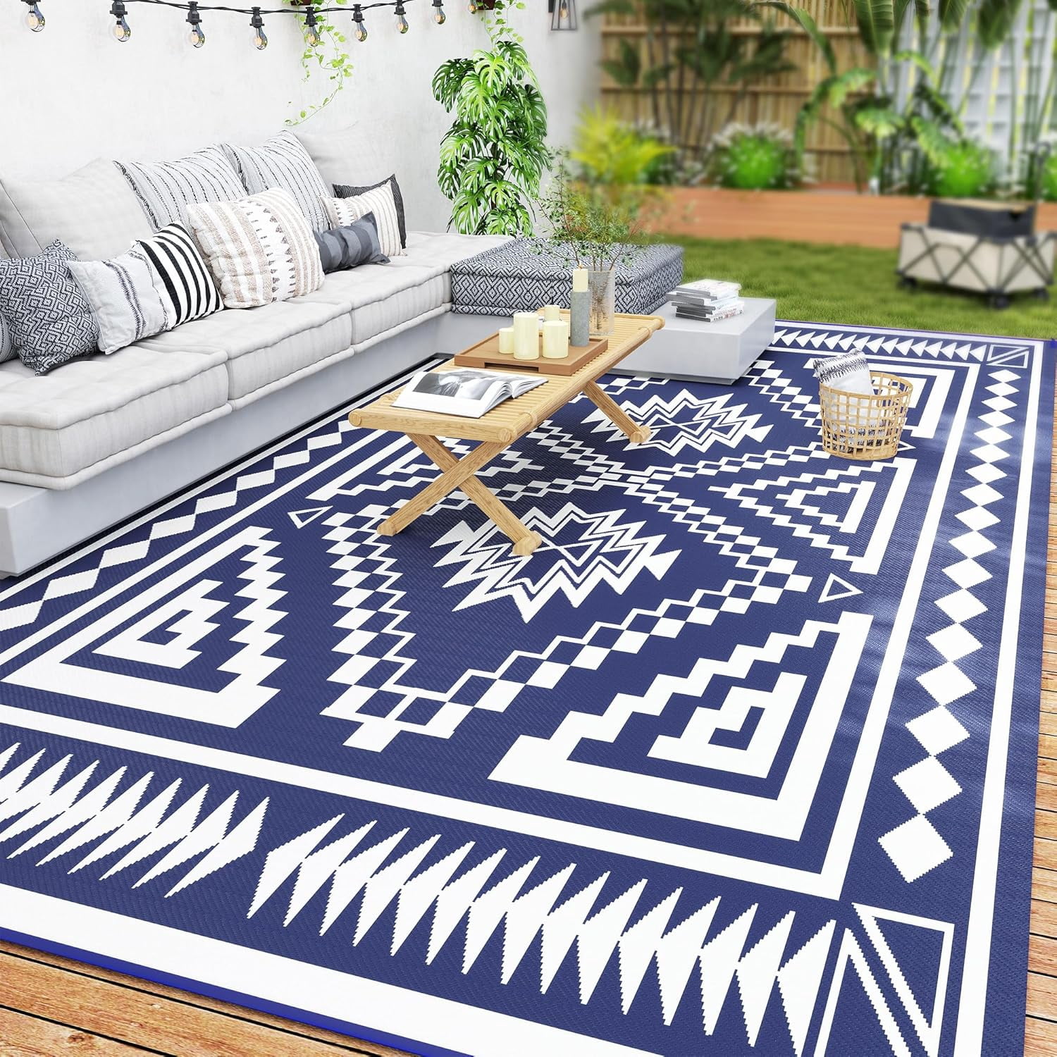 Portable Outdoor Rug RSJH Outdoor Rug for Patio, 9' x 18' Waterproof Large Mat, Reversible ...