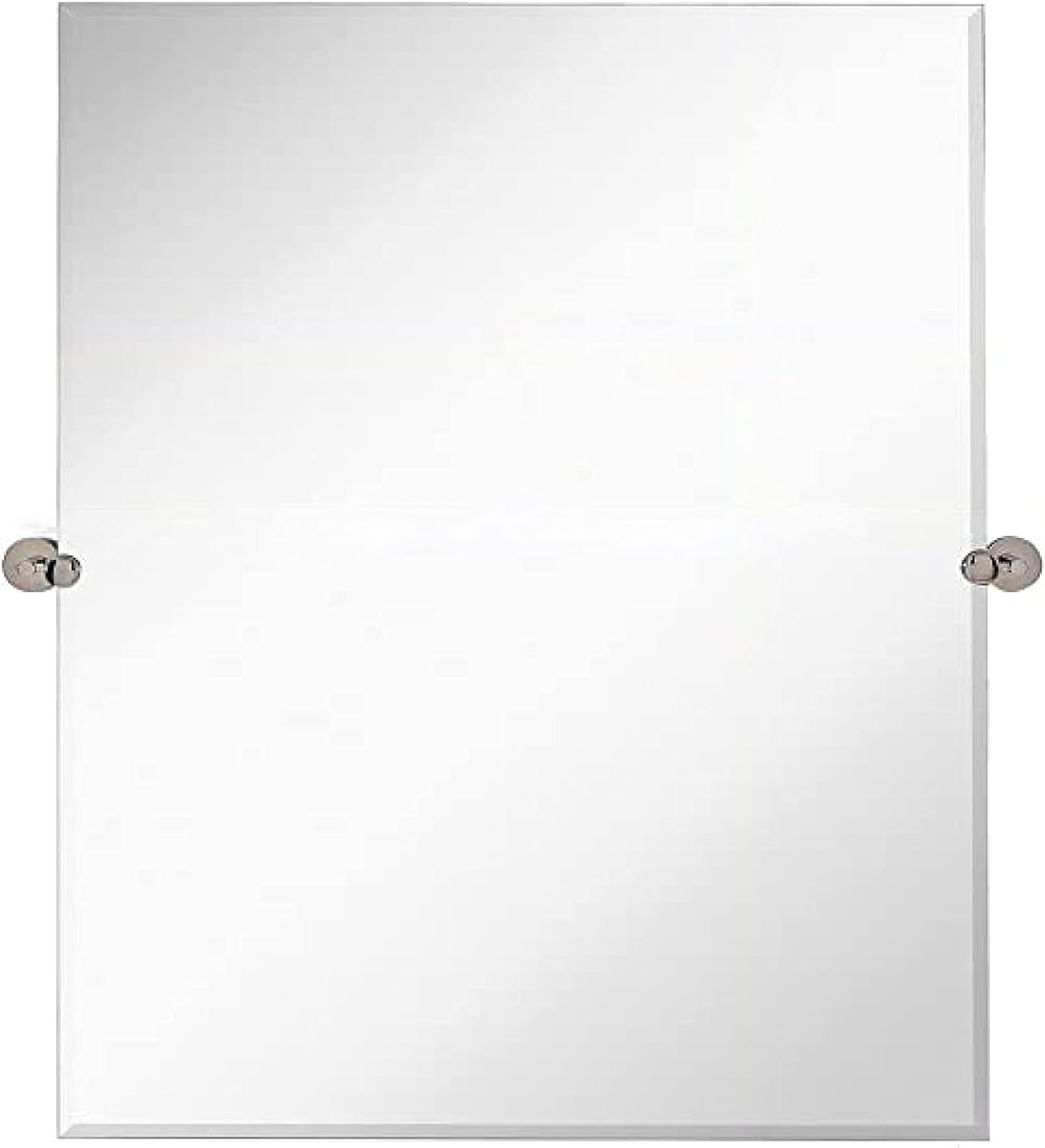 Large Frameless Rectangular Mirror with Brushed Chrome Wall Brackets