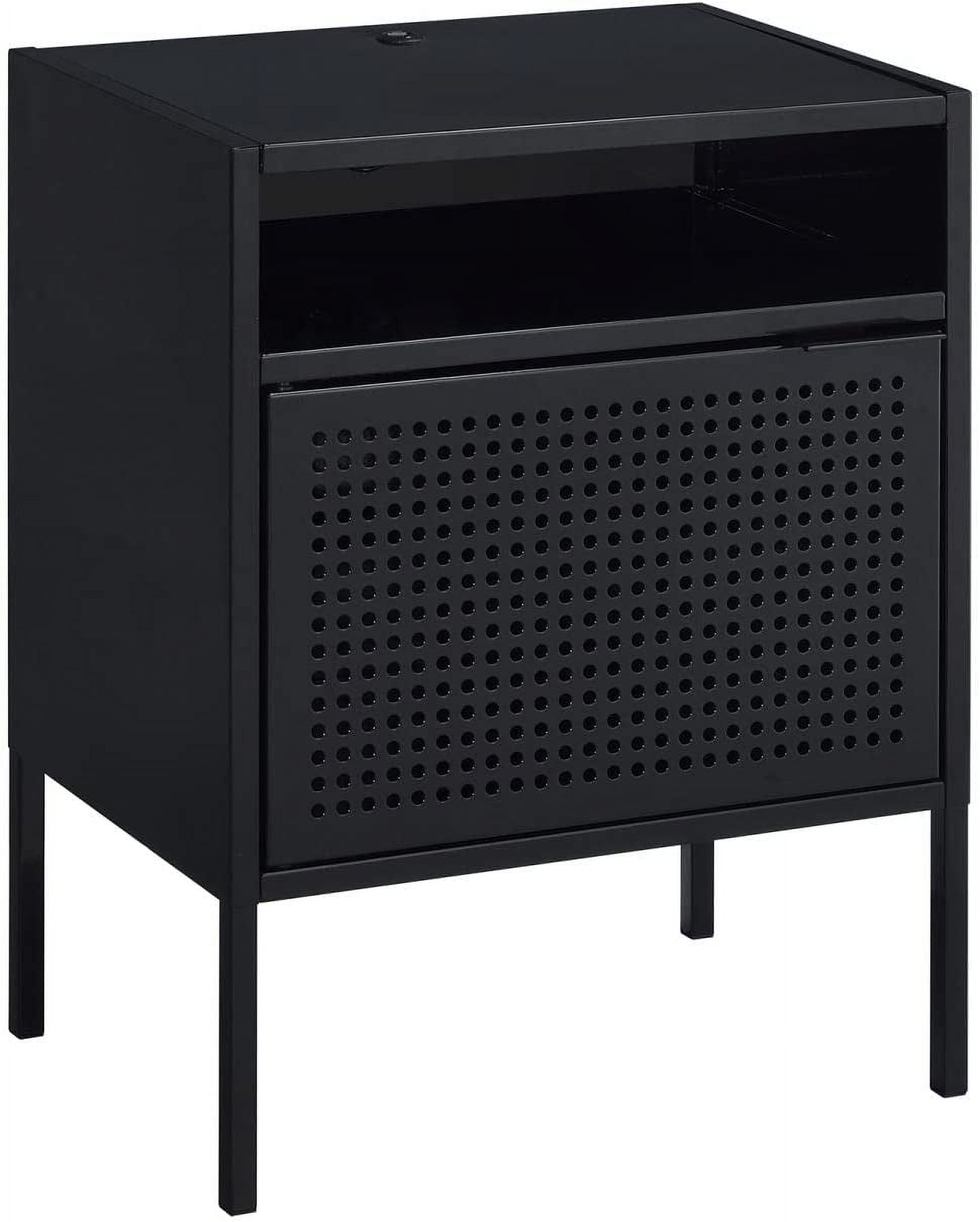 Gemma Black Metal Nightstand with USB Port and Open Shelf