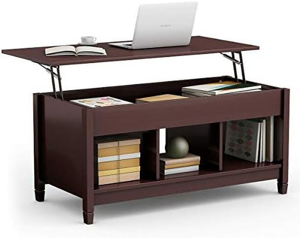 Espresso Square Wood and Metal Lift-Top Coffee Table with Storage