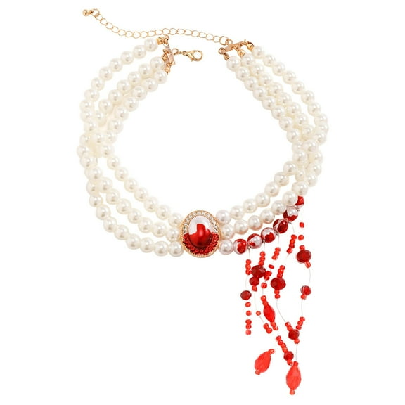 RSKK Gothic Bloody Funny Necklace Beaded Necklace Halloween Imitation Pearl Collar Vintage Gothic Blood Drop Tassel Choker Jewelry Necklace
