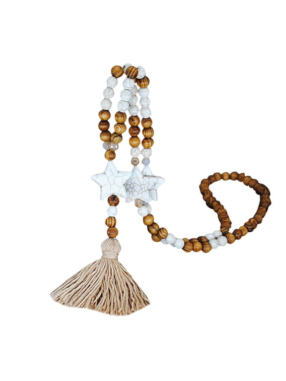 Wooden Beads Tassel Long Necklace Pendant Women Bohemian Sweater Chain Jewelry Accessories