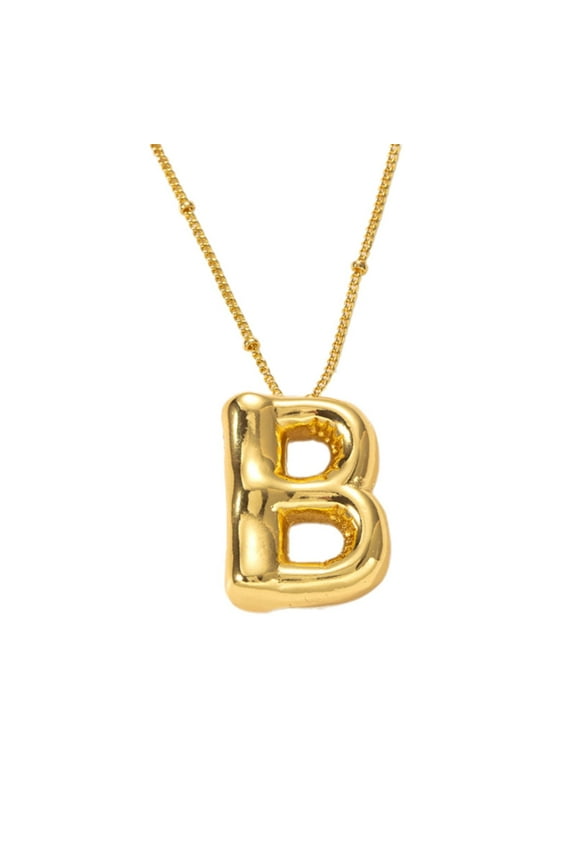 A Z1 Gold Stainless Titanium 26 English Letters Bubble Letter Necklace Gold Plated Balloon Initial Pendant with Bead Chain Dainty Jewelry Gift for Women